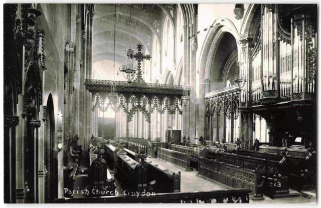 Croydon Parish Church Interior Surrey Now Minster - 1938 RPPC Postcard R16