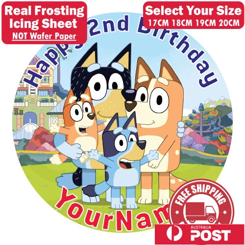 BLUEY PERSONALISED BIRTHDAY Edible Image Cake Topper Round Frosting
