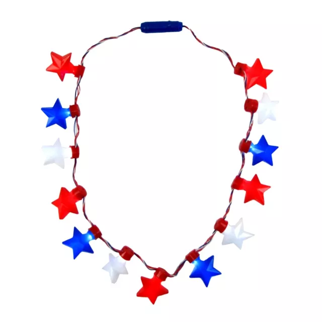 Red White Blue Star Flashing LED Bulb Necklace Glow Light Novelty Party Favor