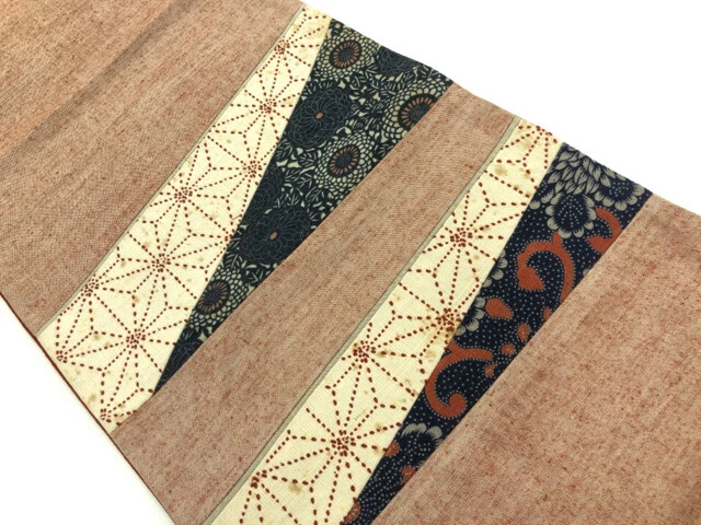 10779# Japanese Kimono / Antique Fukuro Obi / Sashiko / Asanoha & Kiku