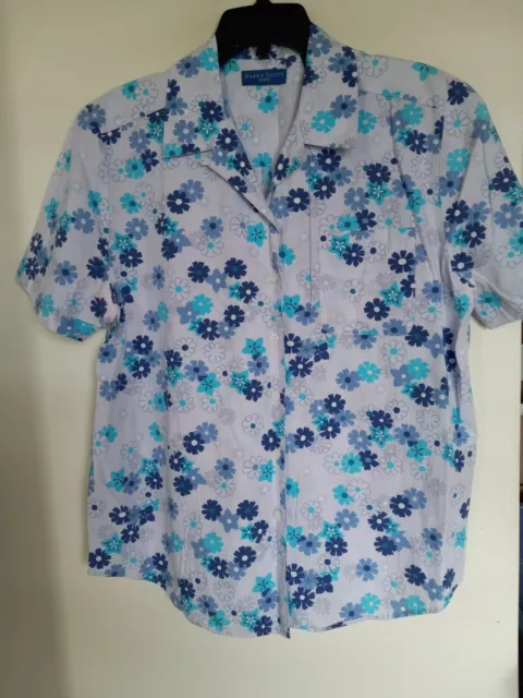 Karen Scott Women Blue Short Sleeve Button-Down Top Shirt Sz L