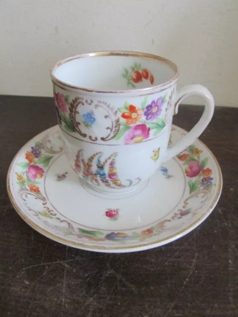 Dresden Germany "Bavaria" Demitasse Espresso Cup And Saucer Roses Flowers Gold