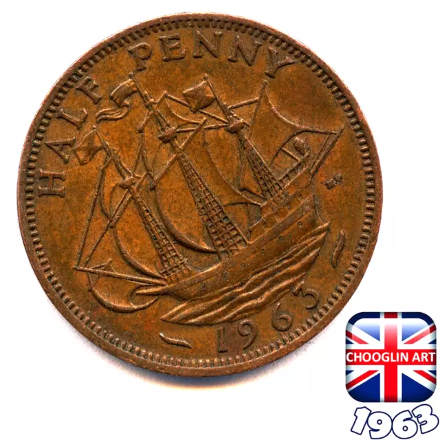 A BRITISH 1963 ELIZABETH II HALFPENNY ½d coin, 61 Years Old!