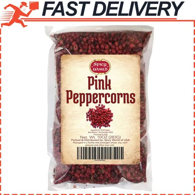 Spicy World Pink Peppercorns 10 oz Premium Whole Pepper Steam Sterilized