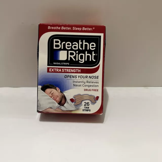 Breathe Right Extra Strength Tan Nasal Strips - Drug-Free, 26 Count Box Sealed