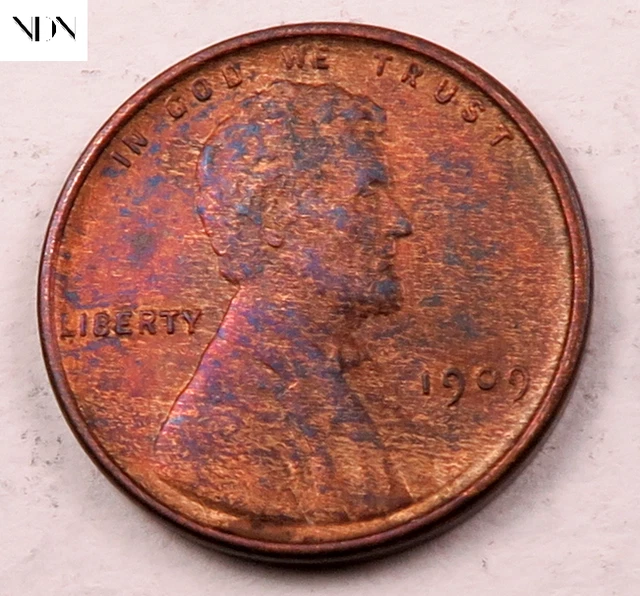 1909 VDB Lincoln Wheat Penny Cent - Gem BU (red/bn - toned) - Better Date! #W921