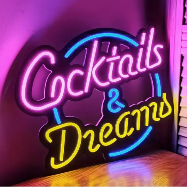 Néon LED Enseigne Lumineuse Cocktails et Rêves Décoration Bar Eclairage Mural