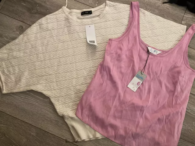 Maglione donna nuovo con etichette Uk 6 F&F crema pipistrello Primark rosa cami top