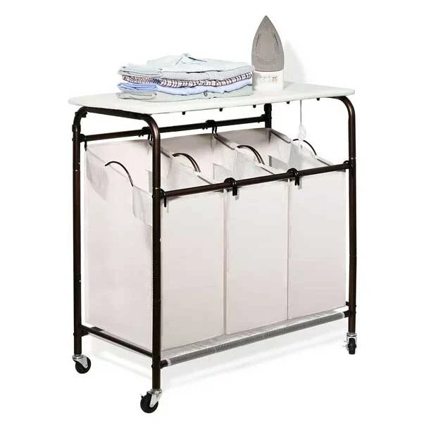 Ollieroo Rolling Laundry Sorting Cart Laundry Basket Organizer Hamper White