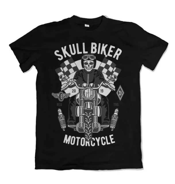 Skull Biker  mens t shirt motorcycle biker garage mechanic S-3XL