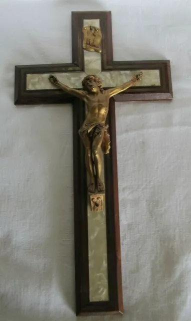 Ancien grand crucifix bois et bronze/régule