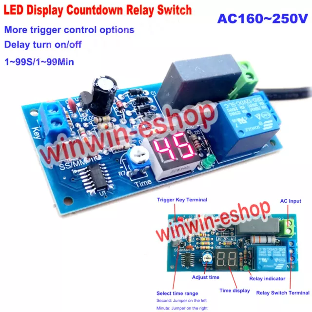 LED Display Time Relay Switch AC 220V 230V Trigger Countdown Delay Timer Module