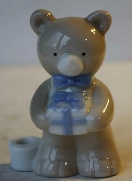 Teddy Bear Figurine Presents Holder Ceramic Porcelain Hand Painted Adorable ---