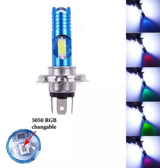 LED H4 pour scooter moto ampoule RGB Automatique COB pour phare avant 12V