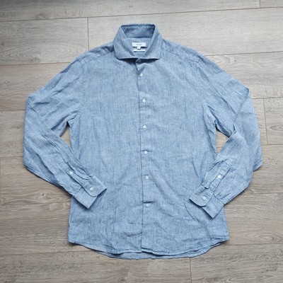 bleu marine carreaux Flip Cuff Tasso Elba Homme Sz L-Bouton Up Chemise à manches longues 