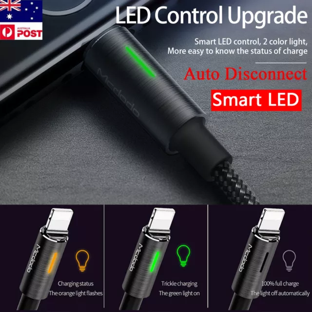 MCDODO Smart LED Auto Disconnect 8 Pin USB Charger Cable iPhone 12 XS Max X 8 6s