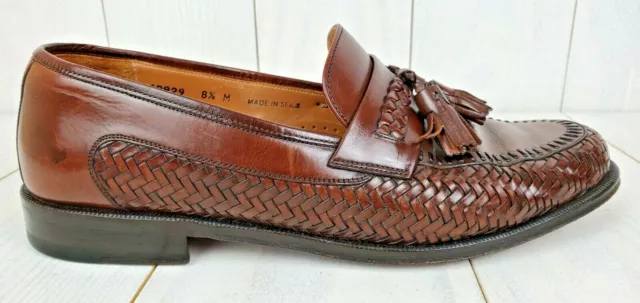 MAGNANNI MENS WOVEN Leather Loafers 8.5 Cognac Brown Tassels 10929 Made ...