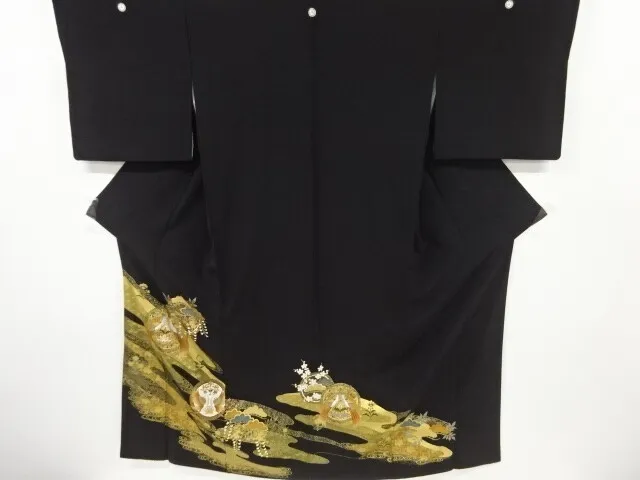 6804952: Japanese Kimono / Vintage Tomesode / Kinsai / Embroidery / Bird & Flowe