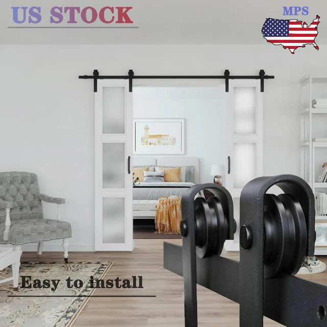 6.6FT Sliding Barn Door Hardware Kit Modern Closet Hang Style Track Rail Black