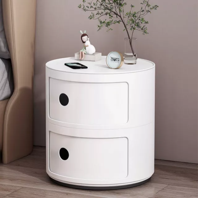 2 Tiers Round Storage Unit Side Table Bedside Drawers Cabinet With Sliding Door