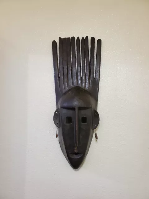 Authentic tribal 10 point Bambara Figure Mask 26" cowrie shell of Zaire