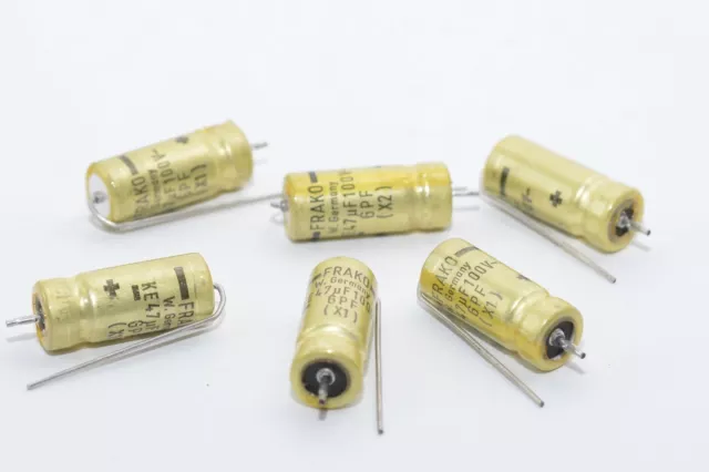 6x Elko-Kondensator von FRAKO Typ GPF, 47 µF / 100 V-, Audio Capacitor, NOS