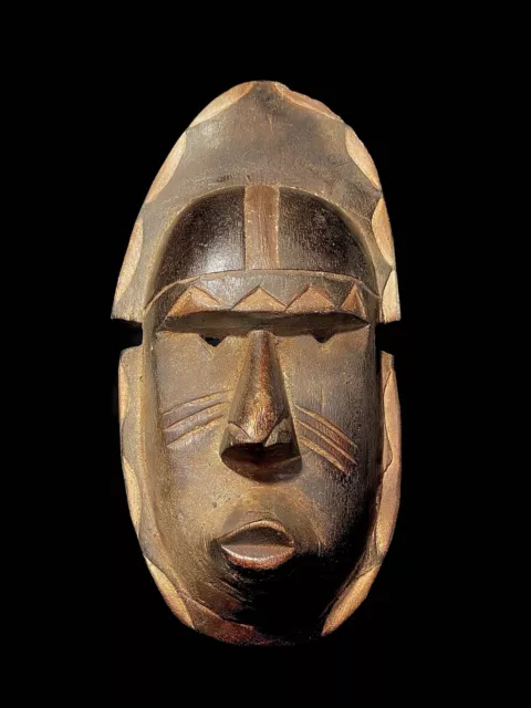 African Mask Antiques Tribal Face Vintage Wood Carved Hanging Masks Ritual -4447