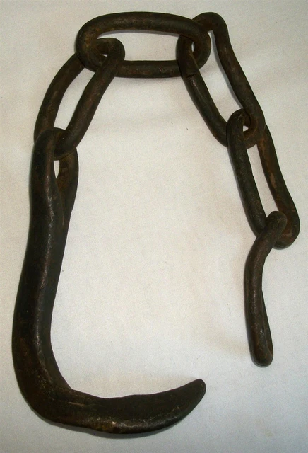 Antique Wrought Iron Chain with Hook Country Primitive Decor 22" Long Early C.L.