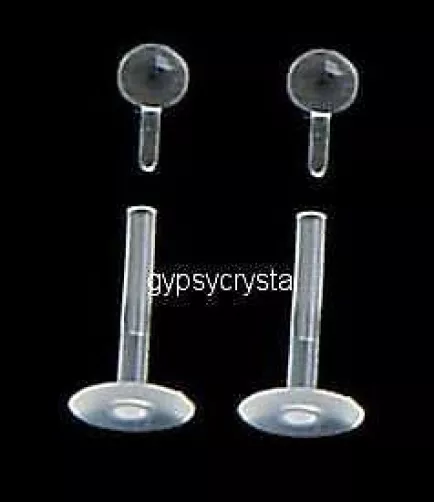 2 Bio Flex Labret / Ear Lobe Tragus Retainer Stud 14g 8mm Push In 4mm Ball #69