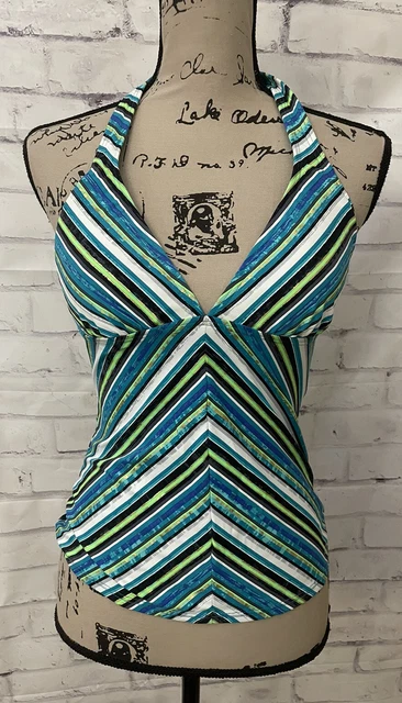Oakley Tankini Swimsuit Halter Swim Suit Sz Med Aqua Blue White Gold Black