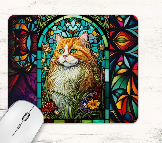 Stained Glass Cat Print Neoprene Mouse Pad Desk Mat Rectangle #2
