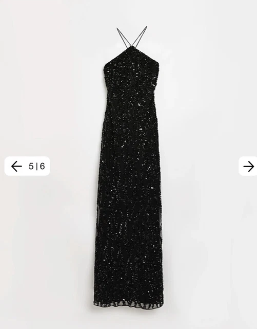 River Island Petite Black Sequin Cocktail Maxi Dress Uk 10 Rrp £150.00