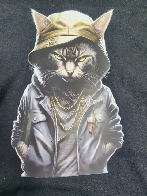 🔥Gangsta Cat  Large Hoody Mean Nasty  T-Shirt Totally Awesome!