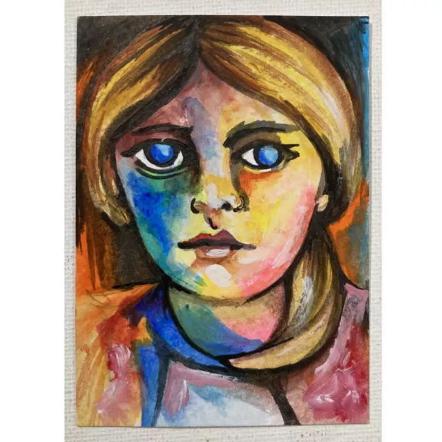 ACEO ORIGINAL PAINTING Mini Collectible Art Card People Girl Child Children Face