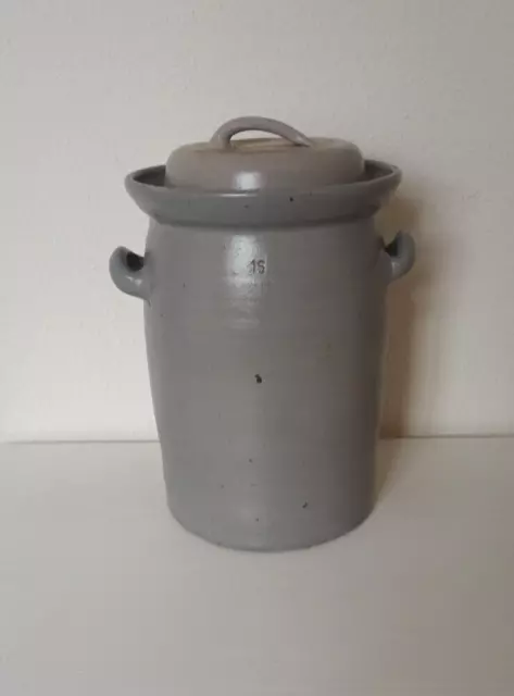 Schöner alter Steingut Topf Sauerkrauttopf Gärtopf 16 Liter Grau mit Deckel