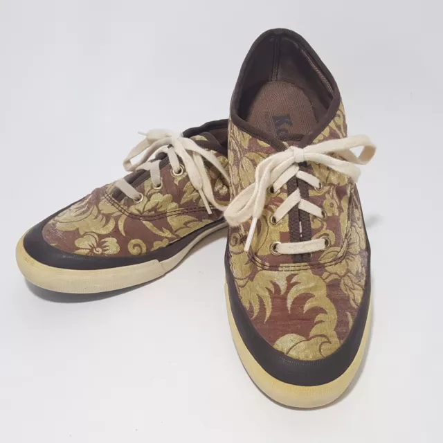 Keds Womens 7 Champion Canvas Brown Gold Sneakers Comfort Walking Shoes