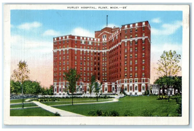 1939 Hurley Hospital Exterior Scene Flint Michigan MI Posted Vintage Postcard