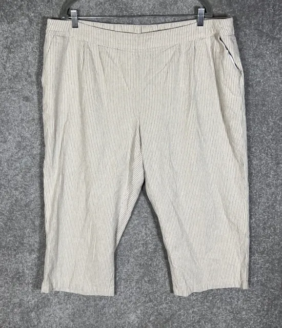 CJ Banks Linen Rayon Striped Pull On Crop Capri Pants Womens Size 2X Pockets