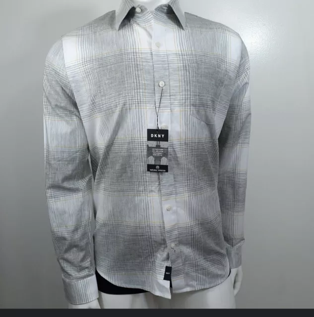 Nwt DKNY Plaid Chino Heather Cotton Long Sleeve Button Down Shirt Size S