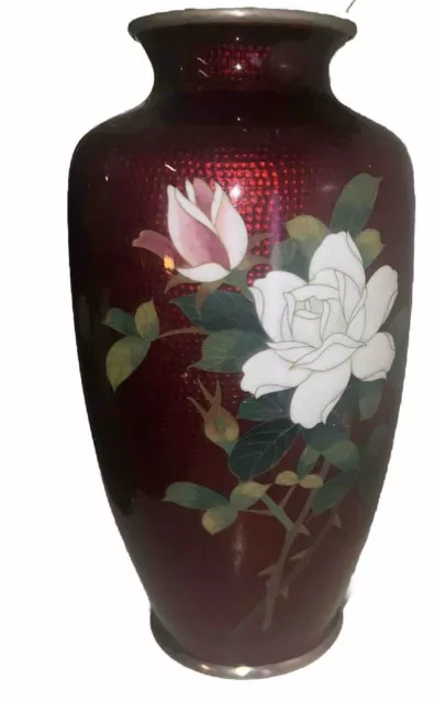 Japanese Cloisonne Red Translucent Medium Red Vase - Signed by Ando