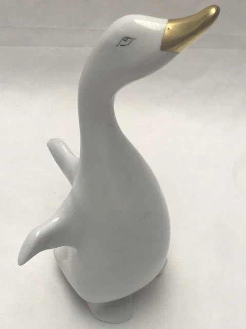 Vtg Hollohaza Hungarian Hand Painted White Goose w Gold Details  Farmhouse Chic