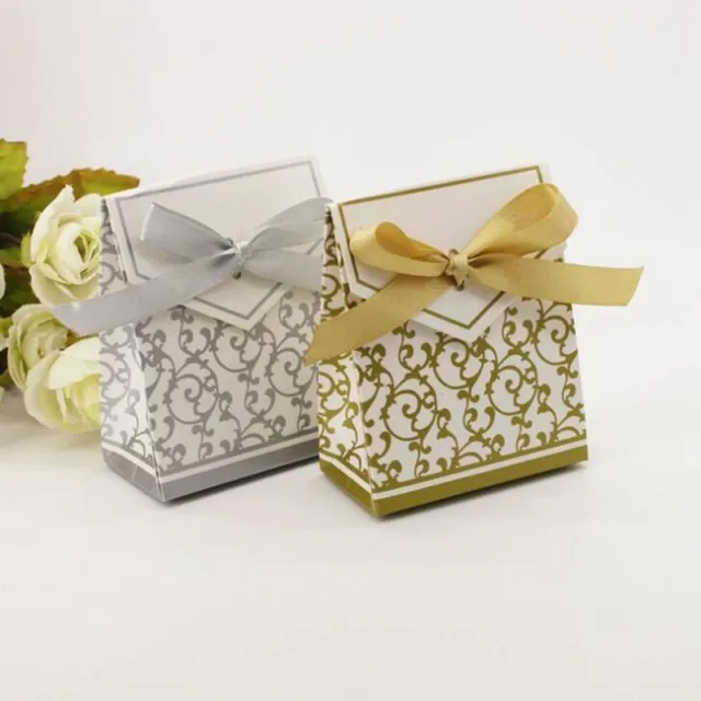 10/50pcs Elegant Wedding Gift Boxes Party Favor Candy Box Paper Bags with Ribbon