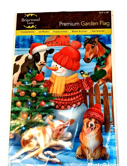 Barnyard Garden Flag Colorful Snowman Dog Horse Cow All Weather 12.5" x 18"