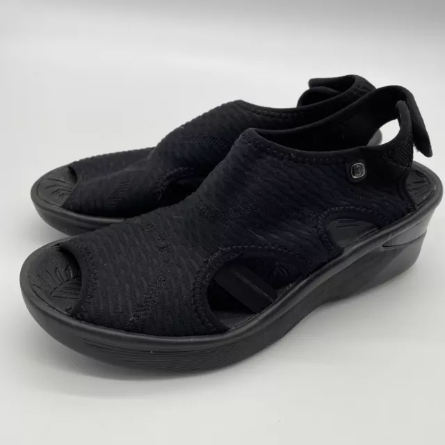 Bzees Sandals Womens 6.5 M Spirit Slingback Black Fabric Casual Wedge Straps