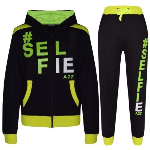 Bambine Ragazzi # Selfie Tuta Verde Neon Felpa con Cappuccio Fondo da Jogging
