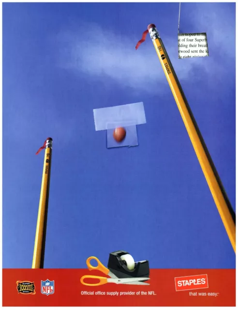 2004 Staples Print Ad, Pencil Football Goalpost Football Tape Super Bowl XXXVIII