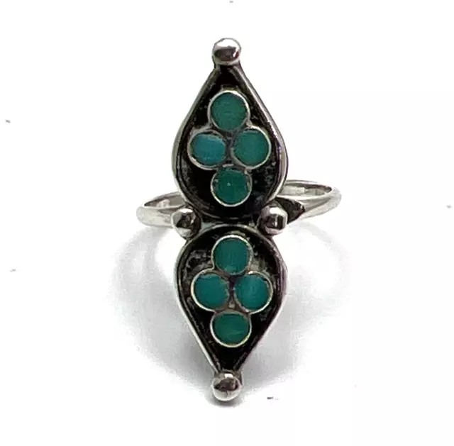 Sterling Silver Old Pawn Estate Navajo Inlay Turquoise Ring Size 8.5