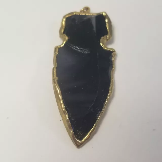 Rough Raw Onyx Gold Tone Boho Arrowhead point Pendant