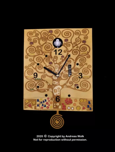 Kuckucksuhr modern Pendel Gustav Klimt Kunstwerk Holz Wanduhr Schwarzwald Unikat