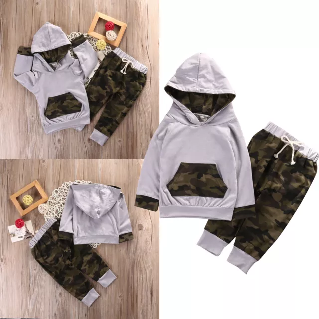 Newborn Baby Boys Camo Tracksuit Outfits Hooded Tops Pants Set 2PCS Clothes UK